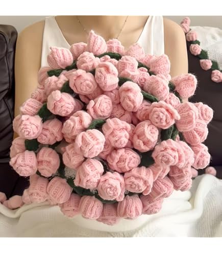 Amazon｜ピンクの花束ブランケット、手作りかぎ針編みの花ブランケット
