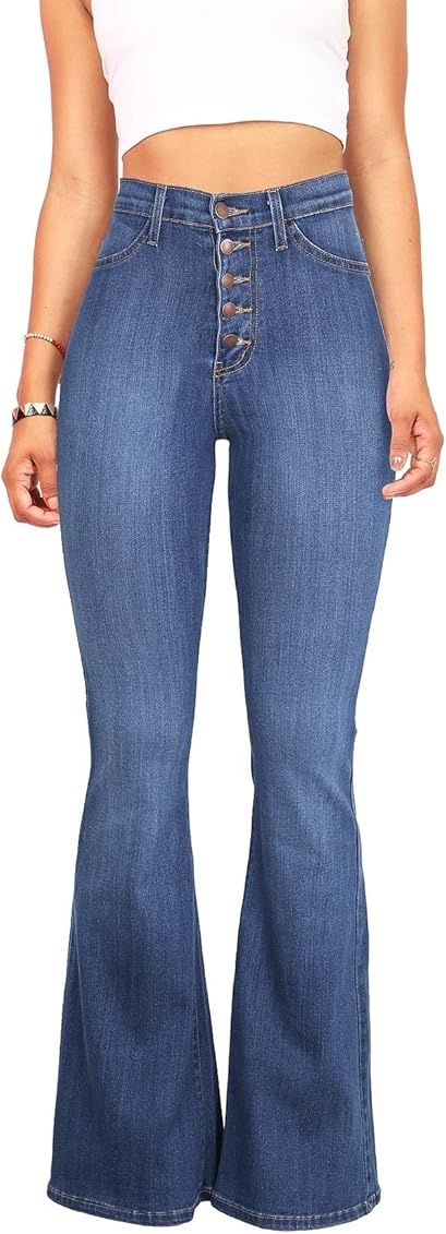 Button Fly Flare Jeans 