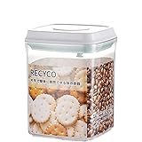 RECYCO キャニスター 密閉容器 食品保存容器 プラスチック ペットフードストッカー ポップアップコンテナ 片手で簡単開閉 湿気を防ぐ 透明 1500ml(辺12.3㎝*高さ16.3㎝) 冷凍OK 積み重ね収納便利