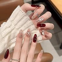 Amazon | ネイルチップ 付け爪 チップ 3D リボン付き 24枚 手作り