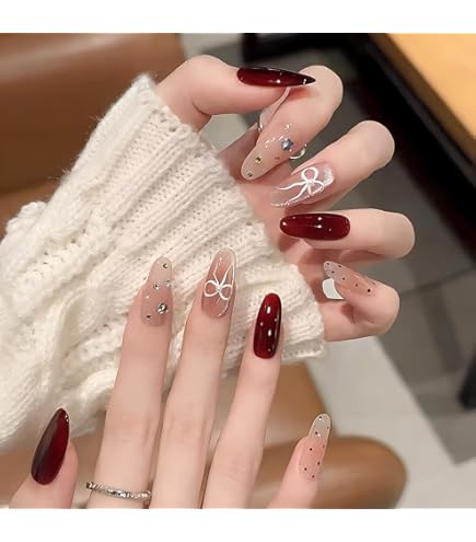 Amazon | ネイルチップ 3D ロング 青 赤 ピンク 黒 人気 韓国 夏 青 春