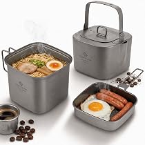 Amazon | COOK'N'ESCAPE チタン クッカーセット 角型 3点セット 1100ml