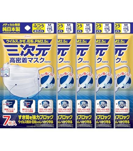 Amazon.co.jp: 三次元高密着マスク ナノ ふつう/Mサイズ 7枚 ホワイト