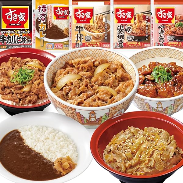 Amazon.co.jp: お試しコラボ3種セット すき家牛丼の具5パック×なか卯