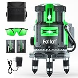 FELLAT レーザー墨出し器 5ライン グリーンレーザー 4方向大矩ライン照射モデル レーザーレベル 自動補正 回転レーザー線 4垂直 1水平 地墨ポイント 受光器対応 屋内・屋外兼用