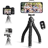 UBeesize スマホ 三脚 スマホスタンド ワイヤレスリモコン付き 持ち運び便利 スマホ三脚 くねくねスタンド カメラ三脚 コンパクト iPhone＆Android/GoPro/カメラ/自撮り/ビデオ/写真/撮影など対応 (黒) 適格請求書発行可