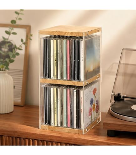 Amazon.co.jp: デスクトップCD収納ラック、ポップアップボタン付き木製