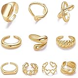 MOROYA 10PCS Gold Dome Chunky Rings for Women 18K Gold Plated Braided Twisted Round Signet Rings Adjustable Open Ring Band St