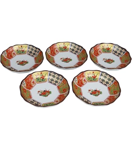 Amazon.co.jp: 有田焼 珠光造 5枚セット 中鉢 浅鉢 色絵 金彩古伊万里