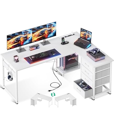 Amazon | ゲーミングデスク パソコンデスク l字 コンセント/棚/led付き