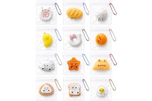 CHALAN ミニ スクイーズ キーホルダー 12個セット ぷにぷに チャーム もちもち 水感 ボールチェーン付き 暇つぶし 癒しグッズ 握る玩具 ストレス解消 面白い 感覚玩具 おもちゃ 柔らかい 弾性 触感いい 子供 大人 プレゼント ギフト A 食べ物セット (全12種)