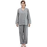 [Lifeiwel] パジャマレディース 綿100％二重ガーゼ クロスフラワー柄薄手長袖長パンツ上下セット春 夏 秋用ルームウェア部屋着肌に優しい 吸汗速乾通気前開きゆったり