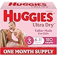 Huggies Ultra Dry Nappies Girls Size 3 (6-11kg) 180 Count - One Month Supply (Packaging May Vary)