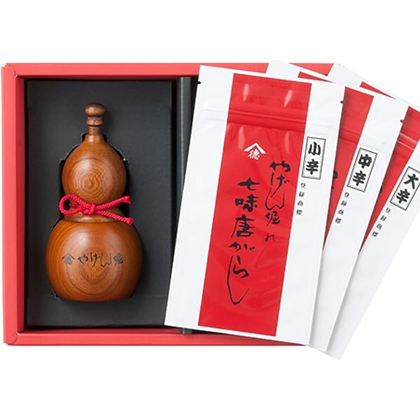 Amazon.co.jp: 浅草 やげん堀 七味唐辛子 3種 木製ひさご容器 箱入り