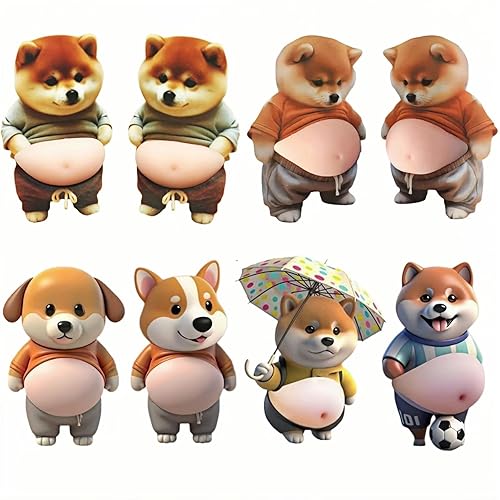 Goodo おなかぷにぷにシール 犬 8枚セット お腹 柴犬 3D 立体 マシュマロ もちもち スクイーズ ステッカー 手帳 携帯 デコレーション [並行輸入品]