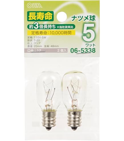 Amazon | ナツメ球 クリア 2個入 E12 5W 100V クリヤ 透明 ナツメ
