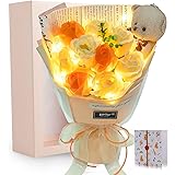 光る LED ライト 付き ソープフラワー 花束 バラ 造花 可愛いくま 誕生日 母の日 父の日 母のひプレゼント お祝い 女性 退職祝い 結婚祝い 花 発表会 フラワー ブーケ 石けん あすつく対応（シャンパン色）