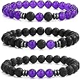 MengPa Mens Beaded Bracelets Matte Lava Rock Volcanic Stone Beads for Women Stretch Bracelet Fashion Jewelry