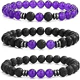 MengPa Mens Beaded Bracelets Matte Lava Rock Volcanic Stone Beads for Women Stretch Bracelet Fashion Jewelry