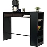 SKK カウンターテーブル 幅120cm 高さ85cm 奥行き40cm 食器収納 2口コンセント付き USB対応 キッチンカウンター バーカウンター キッチン収納 (Black)