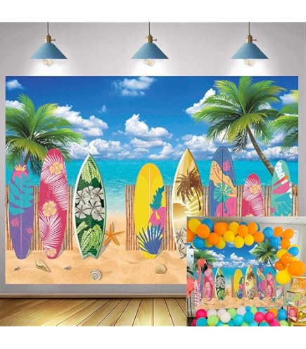Vintage Surfbrett Fotohintergrund – Rosa Surfer Design, 180 X 110 Cm, Für Sommer-, Hawaii- & Mädchengeburtstagspartys
