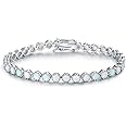 Barzel White Rhodium-Plated-Created Opal Crown Tennis Bracelet