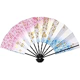 [花かげ] 舞扇子 愛1358 金桜 両ボカシ 水 ピンク 黒塗骨 踊り用 9寸（子供扇）