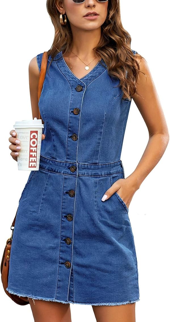 V Neck Sleeveless Jeans Button Down 
