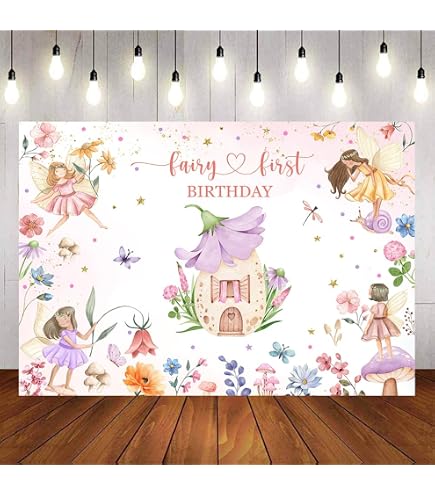Mocsicka Fotohintergrund „Fairy 1. Geburtstag“ – 2,1x1,5 M, Baumwolle, Rosa – Mit Pilz- & Blumenmotiv Für Märchen-Partys