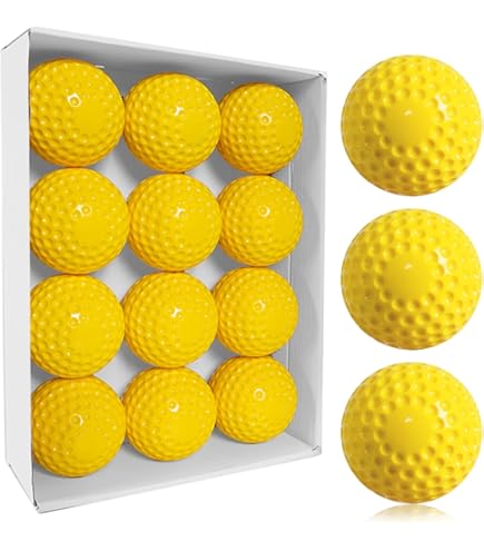 Dimpled Baseballs Tebery 12 Pack Dimpled Practice Baseballs - Yellow 12-Inch Pitching Machine Balls Baseball Pitching Machine