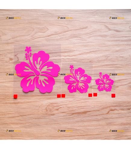 Autocollant Voiture Vinyle - Fleur Hibiscus Hawaii Noir & Rose - Lot De 3 - Déco Tuning Résistante