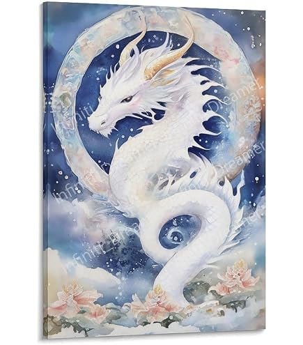 Amazon.co.jp: 龍の絵 「月雲・白龍」 A4 竜の絵 : 龍樹: ホーム