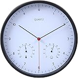 不二貿易 掛け時計 直径25.5cm ブラック 温湿度計 スイープ 連続秒針 静音 ローレス 99291