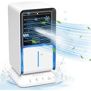 KOHINS 2020年最新版 冷風機 冷風扇 スポットクーラー 扇風機 卓上 小型 4in1 機能搭載 自動首振り 省エネ 軽量 ミスト機能 加湿機能 冷却機能 空気清浄機能 3段階切替 タイマー機能 ライト付き 角度調整 熱中症と暑さ対策 オフィス 寝室 PSE認証済 日本語説明書 ホワイト