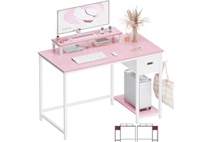 Pamray 39 Inch Computer Desk with Monitor Stand Small Home Office Desks with Non-woven Storage Drawer for Bedroom Study Table