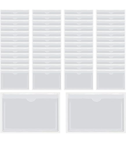 Self Adhesive Business Card Pockets 50-Pack Clear Adhesive Pockets For 4x6  Index Cards  Top-Loading Sleeves For Bins, Labels & Organizing