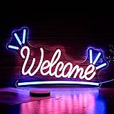 Welcomeネオンサイン 調光可能 ledネオン看板 USB ピンク ブルーネオンライト ストアショップ ホテル 喫茶店 バー パーティー装飾ライト（42.5cm⋆25cm）
