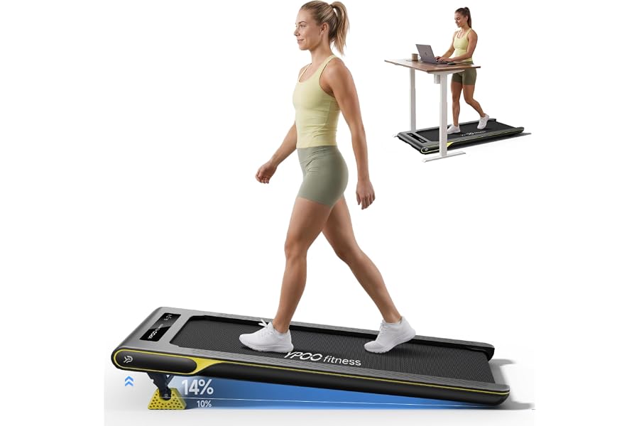 YPOO Walking Pad Treadmill with 14% Incline, 3-in-1 Ultra Slim Compact Portable Under Desk Treadmill for Home and Office, 158