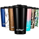 mottego (モッテゴー) 真空断熱 ステンレス タンブラー ふた付き 保温保冷 マグ ボトル (ブラック, 350ml)