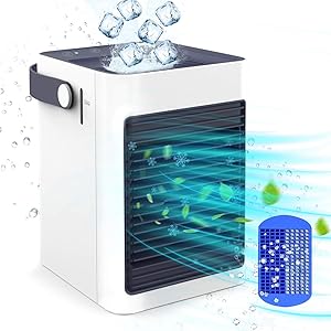 KLOUDIC 2020年最新進化版 冷風機 冷風扇 小型 扇風機 卓上冷風機 スポットクーラー 卓上 スポットエアコン USB給電式 風量3段階 転倒自動OFF 氷いれ可能 空気清浄 加湿 製氷皿付き フィルタ付き 冷却機能 熱中対策 角度調整 省エネ オフィス 寝室 ピクニック 日本語取扱説明書