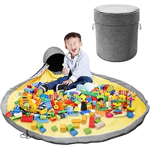 「NEWモデル」 おもちゃ収納 おもちゃ箱 ふた付き 兼 プレイマット 収納マット 玩具 小物 ぬいぐるみ おもちゃ収納バッグ 片付け おもちゃ収納袋 洗える (グレー)