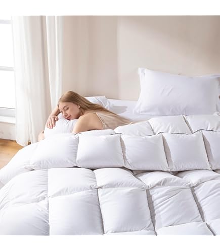 DWR Luxury Feather Down Fiber Comforter Queen Size 98x98 - Ultra-Soft Egyptian Cotton Blend For All Seasons
