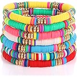 ARATLENCH Beach Bracelet Set for Women - Stack Rainbow Friendship Bracelets Clay Heishi Beads Surfer Bracelets Stretch Handma