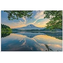 Amazon.co.jp: 絵画 富士山の下の湖と森 アートパネル ポスター