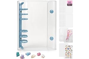 GOKEI A6サイズ 透明バインダー シール手帳 ミニ 【バインダー×1個 リフィル×20枚 チャック付きポケット×2枚 下敷き×2枚】プリ帳 カードスリーブ はがせる ポケットサイズ 女の子 スモーキーブルー