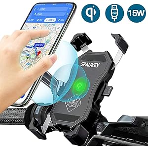 バイク ワイヤレス充電 ホルダー 【Qi&USB 2つ充電モード】- SPAUKEY スマホ Qi Usb スマホホルダー バイク用 クイックホールド ワイヤレス 充電 携帯ホルダー iPhone Galaxy Android その他qi対応 スマートフォン 充電器 電源 スイッチ Qi充電 5W 7.5W 10W 15W ミラー マウント 360度回転 スイッチ 原付 オートバイ (QI+USB)