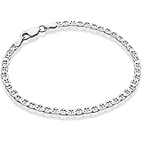 Miabella 925 Sterling Silver Italian 3mm, 4mm Solid Diamond-Cut Mariner Link Chain Bracelet for Men Women, 6.5, 7, 7.5, 8, In