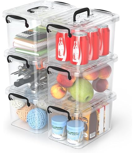 AnnkkyUS 6L Clear Storage Boxes With Lids - Set Of 4, Plastic Bin With Handles For Organization