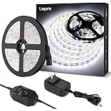 Lepro LEDテープライト ストリップライト 昼光色 6000k 無段階調光 ledテープ 5m 薄型 切断可能 取付簡単 2ピン SMD2835 300LED高輝度 正面発光 間接照明 非防水 室内・店内装飾 ledライト