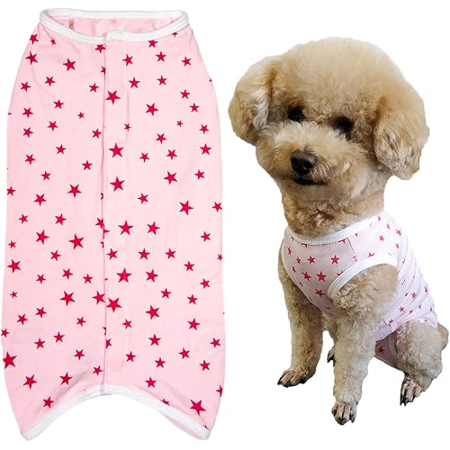 KUVEELA PET 術後服 犬 小型犬 中型犬 服 犬用品 術後ウェア 術後カバー服 エリザベスカラーの代わる 保護服 雄 雌兼用 避妊 離乳 傷口保護 皮膚病 通気 夏用（Ｓ、ピンクスター）